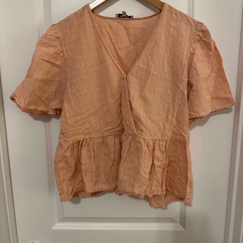 Madewell Orange Puff Sleeve Wrap Peplum Blouse